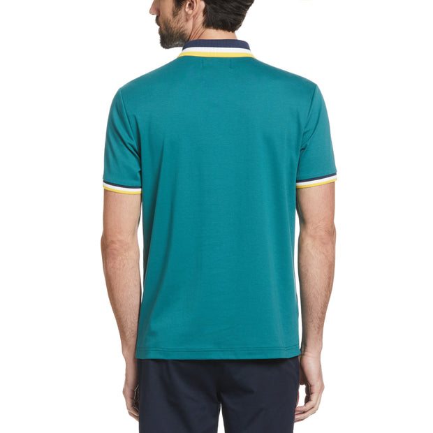 Ribbed Solid Short Sleeve Polo Shirt In Pacific