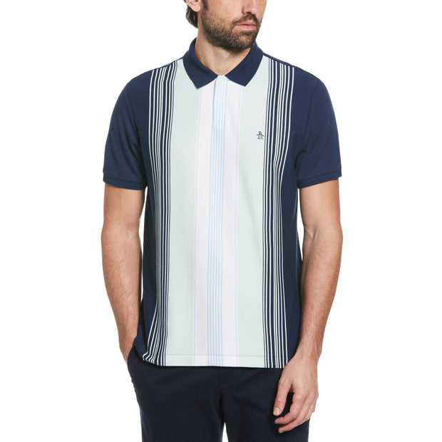 Premium Stripe Short Sleeve Polo Shirt In Dress Blues